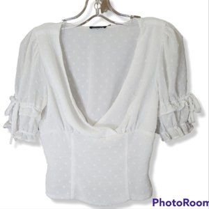 DYNAMITE white Swiss dot vneck puff shoulder short sleeve top